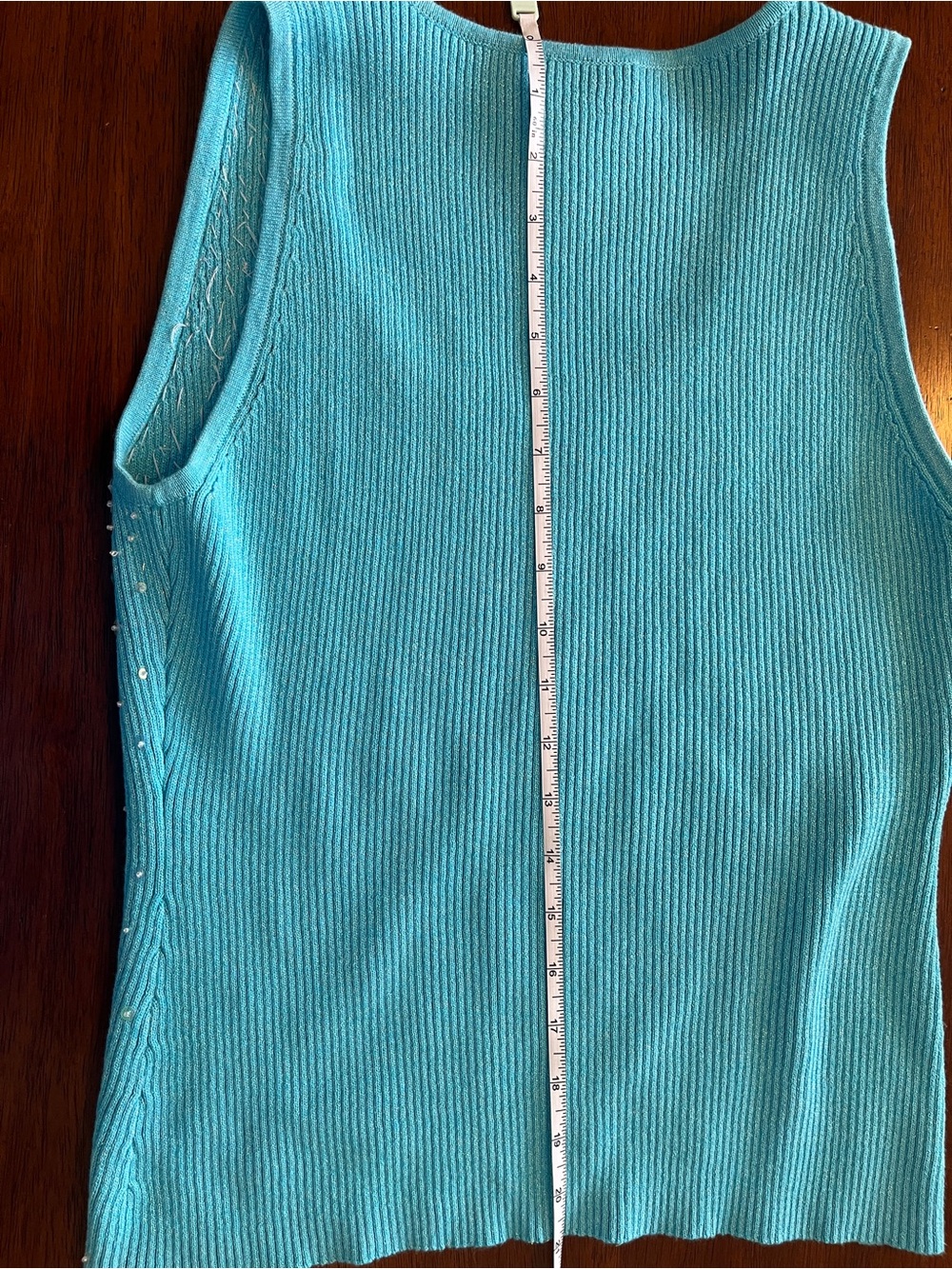 Vintage Y2K sequin tank blue beaded embellishments glitter sparkly aquamarine - Picture 5 of 5